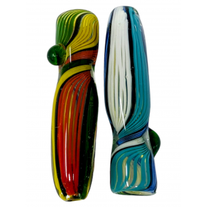 3.5" Silver Fumed Tri-Color Line Art Chillum Hand Pipe - (Pack of 2) [RKP283]